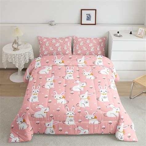 Feelyou Cute Rabbit Bedding Set Cartoon Bunny Pink Decor