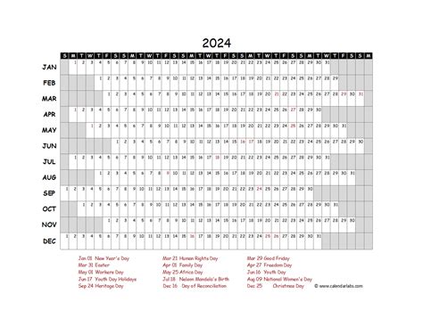 2024 Yearly Project Timeline Calendar South Africa Free Printable