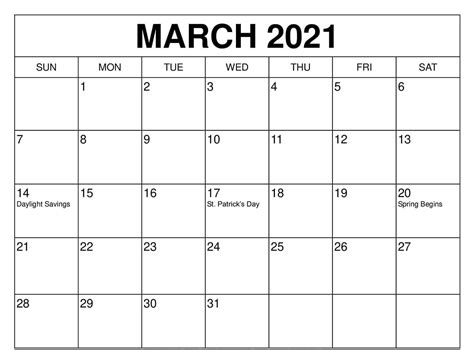 March 2021 Calendar With Holidays In 2021 Free Printable Calendar
