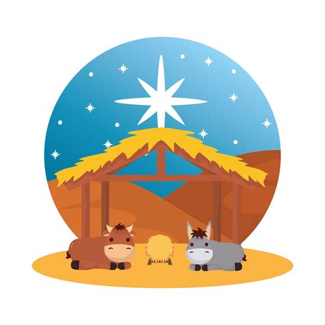 Mule And Ox In Stable Manger Characters 1869728 Vector Art At Vecteezy