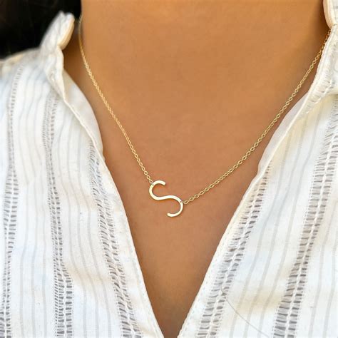 Sideways Letter Necklace Initial Necklace Letter S Necklace Etsy