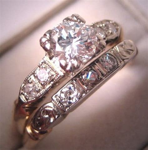 Antique Diamond Wedding Ring Set Vintage Art Deco White Gold