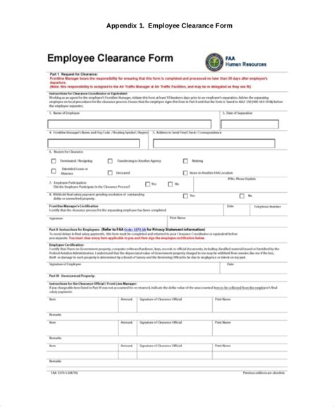 Free 10 Sample Employee Clearance Forms In Pdf Ms Word Excel