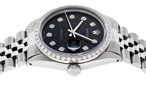 Rolex Mens Stainless Steel Black Diamond 36mm Datejust Wristwatch