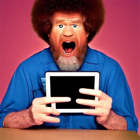 Angry Bob Ross Screaming At His Tablet Stable Diffusion