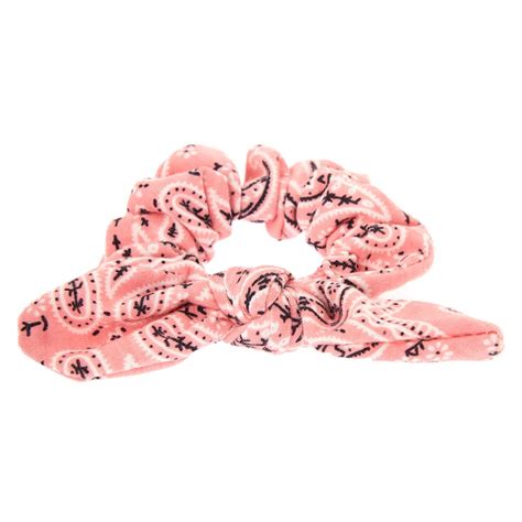 Paisley Print Bandana Bow Hair Scrunchie Pink Claires Us
