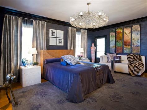 Choosing the best bedroom chandeliers. Eclectic Blue Master Bedroom With Crystal Chandelier | HGTV