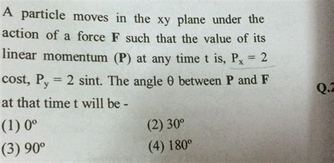 A Particle Moves In The Xy Plane Under The Action Of A Force F Such That The Components Of Its