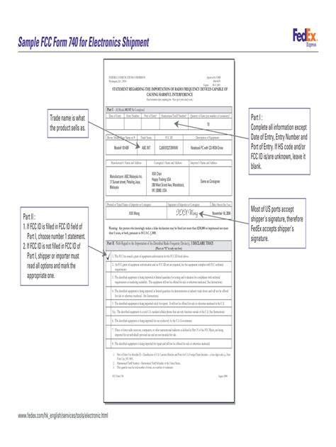 Fcc Form 740 For Electronics Shipment Fill Online Printable