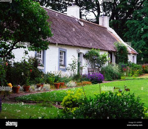 Thatched Cottages Swanston Village Edinburgh Scotland Stock Photo