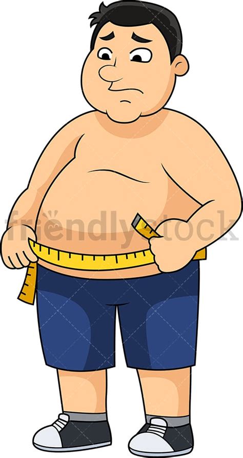 Man With Belly Fat Measuring Waist Cartoon Vector Clipart Friendlystock
