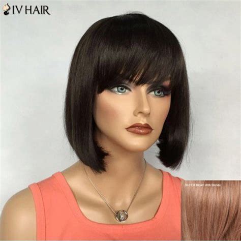 Bob Hairstyle Short Siv Hair Capless Straight Real Natural Hair Wig For