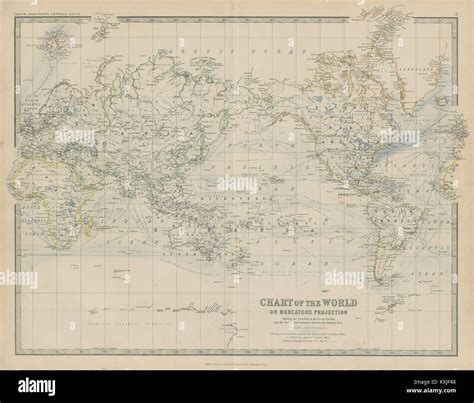 The World On Mercators Projection Steamer Routes 50x60cm Johnston