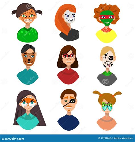 Face Painting Icons Stock Vector Illustration Of Flat 72282042