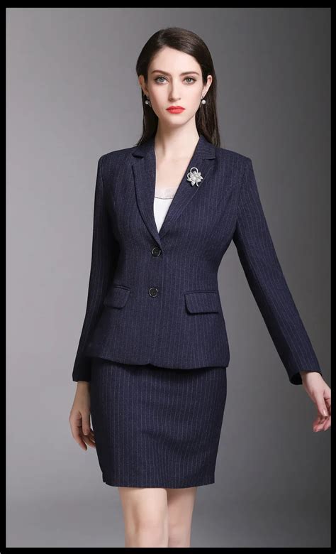 Pretty Navy Stripe Girlfriend Suits Womens Skirt Suits Girl Work Suits