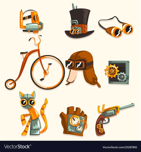 Steampunk Objects And Mechanism Set Antique Vector Image