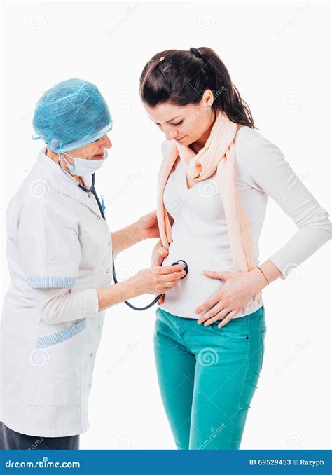 Doctor Examining Pregnant Woman With Stethoscope Stock Image Image Of