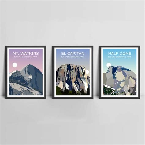 Yosemite National Park Set Of Three Art Prints By Wild Print Studios