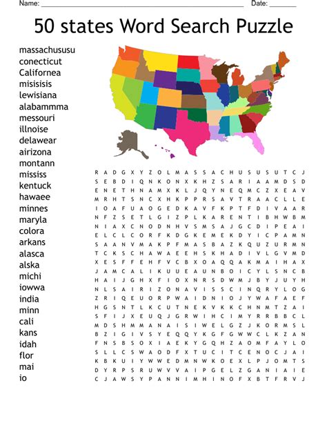 Word Search Printable Find All 50 States 50 Us States Word Search 50
