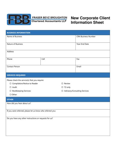 Customer Information Sheet Template