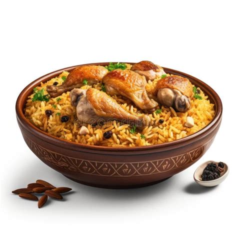 Delicious Saudi Arabian Kabsa With Chicken And Rice In A Bowl On White