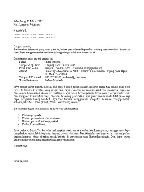 Contoh Surat Lamaran Kerja Untuk Job Fair - Homecare24