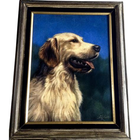 Daniel Tyree Golden Retriever Dog Oil Painting On Velvet 1979 Signed