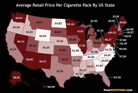 This Map Shows The Prices Of Cigarettes By Us State Tony Mapped It