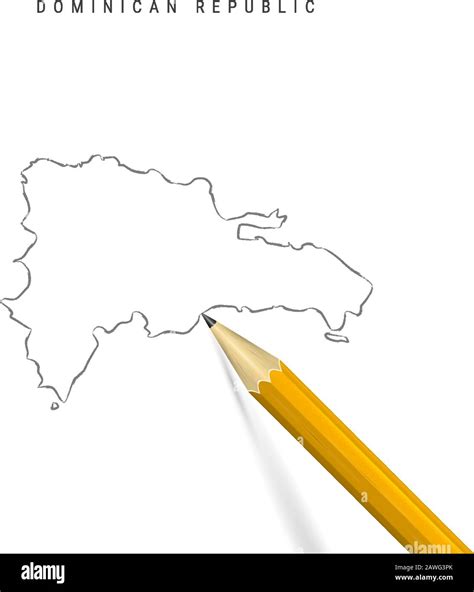 dominican republic freehand pencil sketch outline map isolated on white background empty hand