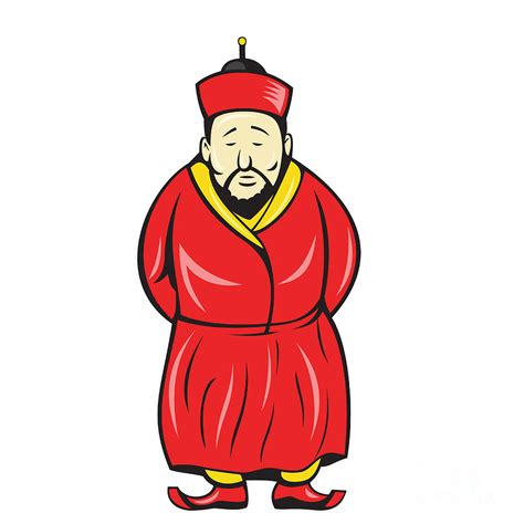 Chinese Asian Man Wearing Robe Cartoon Digital Art By Aloysius Patrimonio