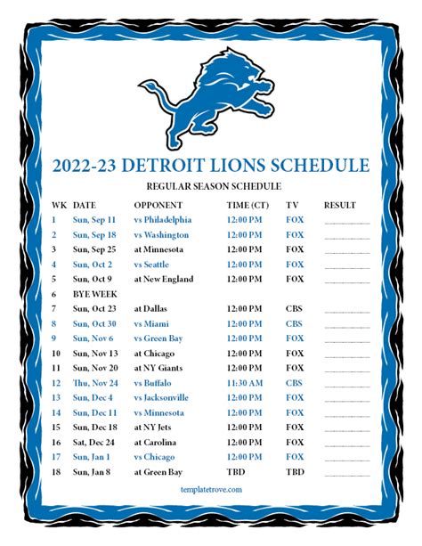 Detroit Lions Schedule 2023