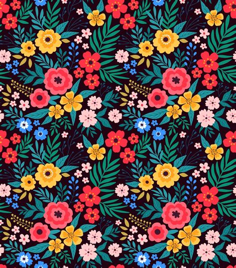 25 Amazing Floral Pattern With Bright Colorful Flowers Dark Background