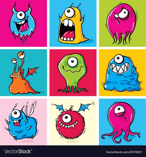 Set Funny Cartoon Monsters Royalty Free Vector Image