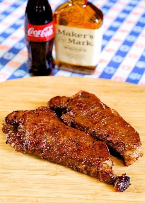Spread over steaks and sprinkle with onion. Bourbon and Coke Steaks - tender meat marinated in coke, bourbon, sriracha, brown sugar, soy ...