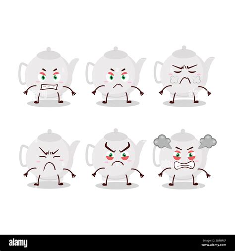 Ceramic Teapot Cartoon Character With Various Angry Expressions Vector