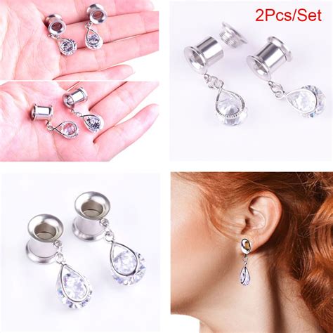 Buy 1 Pair Stainless Steel Ear Plugs Tunnels Women Piercings Waterdrop Dangle