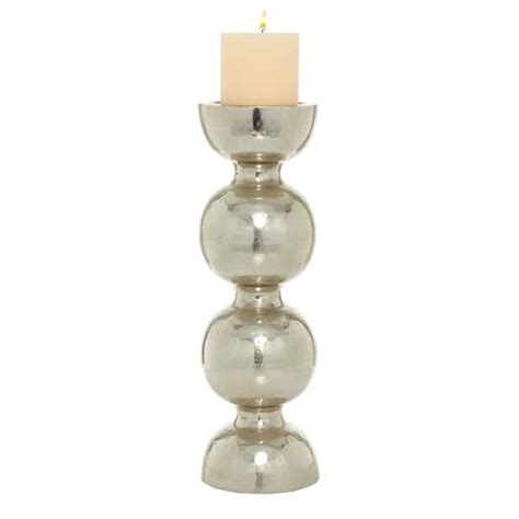 Litton Lane Silver Metal Handmade Pillar Candle Holder 32880 The Home Depot