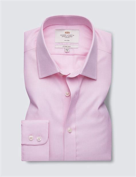 Non Iron Men S Fitted Slim Shirt With Single Cuff In Pink White