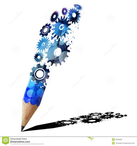 Blue Pencil Creative With Gears Stock Illustration Illustration Of