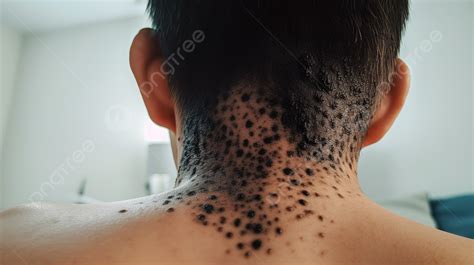 Young Man Has A Black Spot On His Neck Background Blackhead On Back