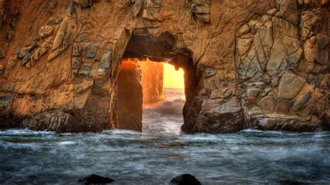 Nature Landscape Mountains Cave Sunlight Long Exposure Waves