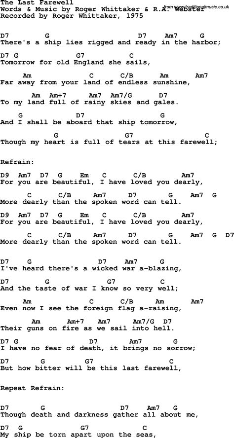 Song Lyrics With Guitar Chords For Last Farewell The Roger Whitaker