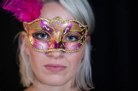 Woman Wearing Masquerade Mask Stock Image Image Of Colorful