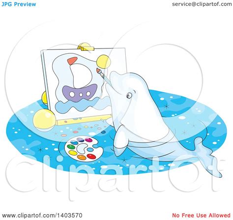 Clipart Of A Cartoon Cute Beluga Whale Painting A Sailboat