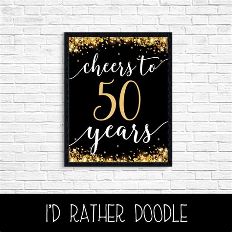 Cheers To 50 Years Printable Gold Glitter Sign 50th Etsy