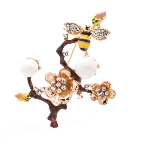 New Unique Insect Bee Brooch Pins Clear Crystal Rhinestone Bud Flower