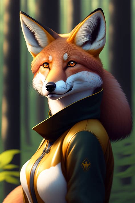 Lexica Furry Art Female Anthro Fox Standing In A Forest Fursona
