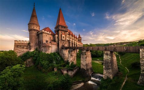 Download Wallpapers Corvin Castle Ancient Castle Sunset Transylvania