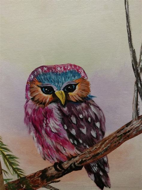Rare Rainbow Colored Owl Painting By Kevin F Bell