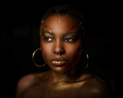 X Black Person African Portrait Female Makeup Studio Hoop Shoulder Lady Face